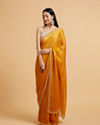 Mustard Yellow Saree with Leaf Patterned Border & Rhinestone Work